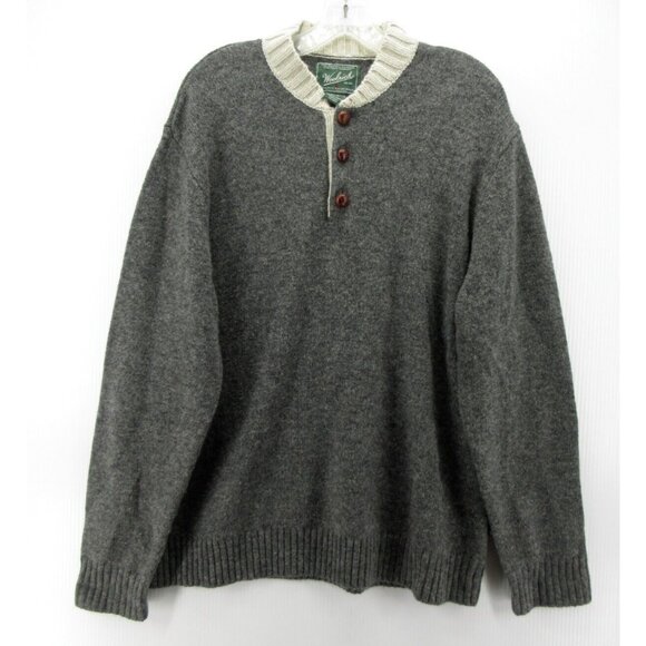 Woolrich Sweater XL Wool Henley Pullover Elbow Patches Blade Collar - Picture 1 of 12